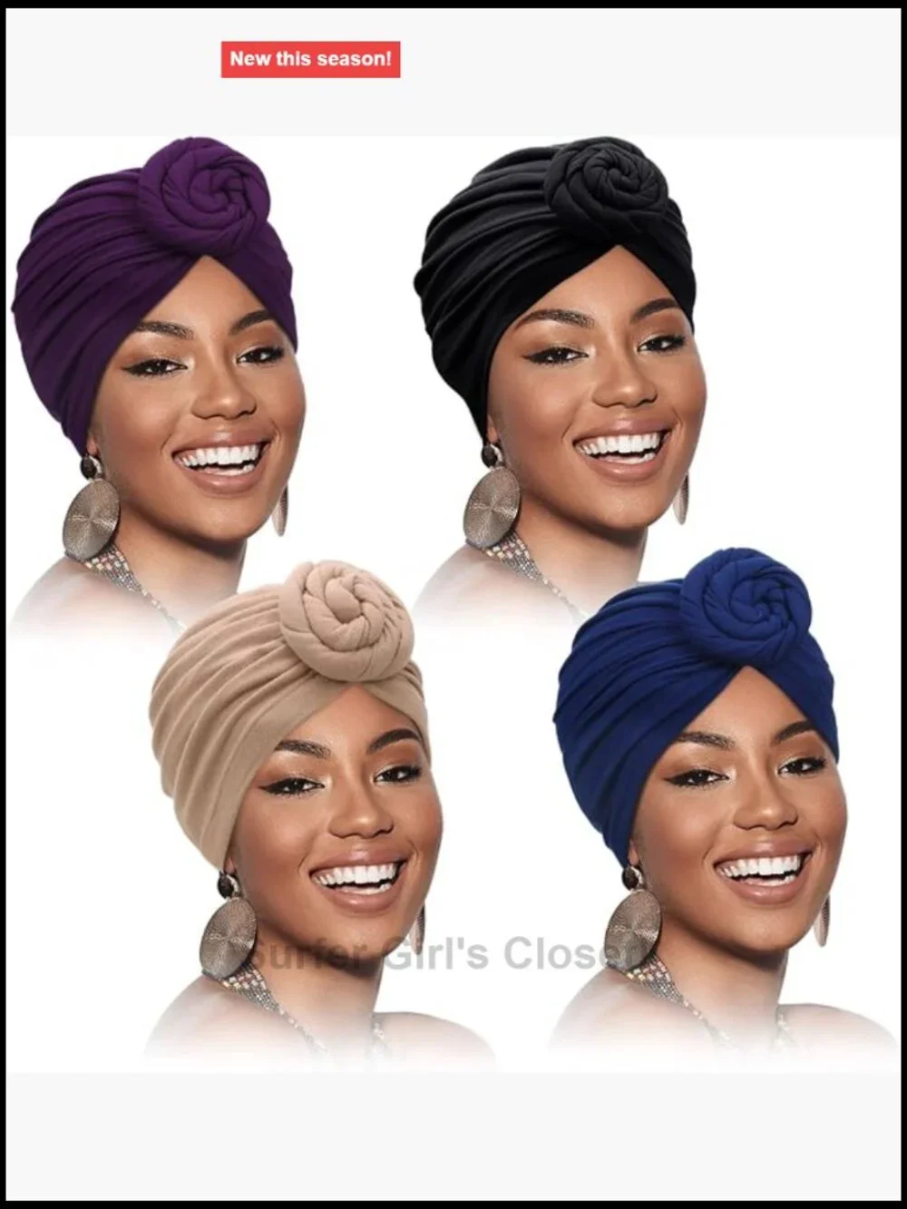 4 Pre-Tied Turban Head Wraps Chemo Headwear Hair Loss Cap